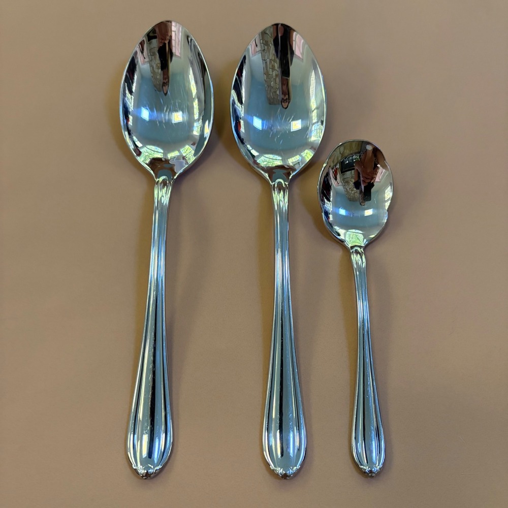 Gorham Melon Bud Glossy 18/8 Stainless 2 Serving Spoons & 1 Sugar Spoon 3pc Set